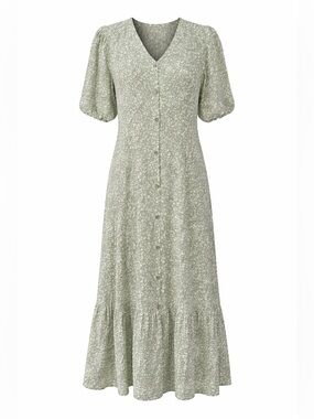 Citrus Sage Floral Maxi Dress Cottagecore Boho Button Front Prairie-Xs